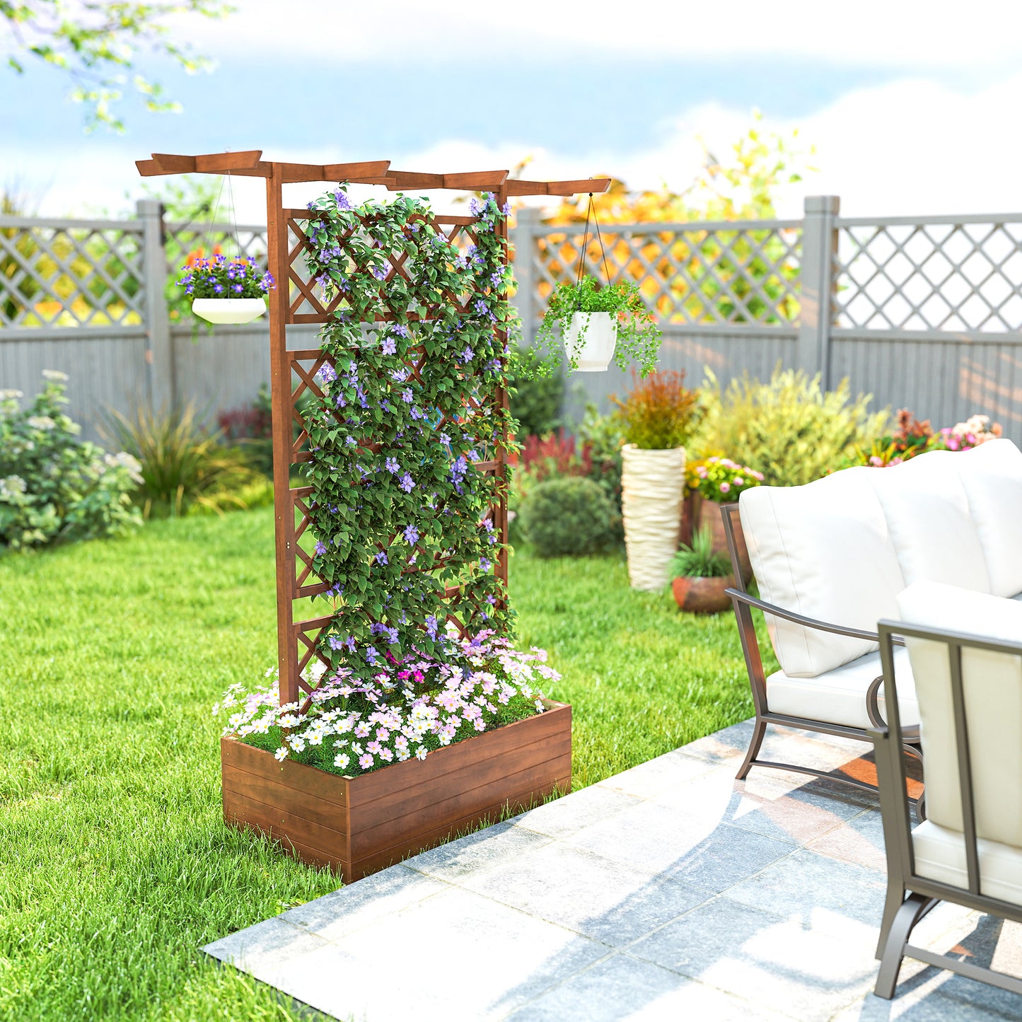Wooden Trellis Planter Box, Raised Garden Bed to Grow Vegetables