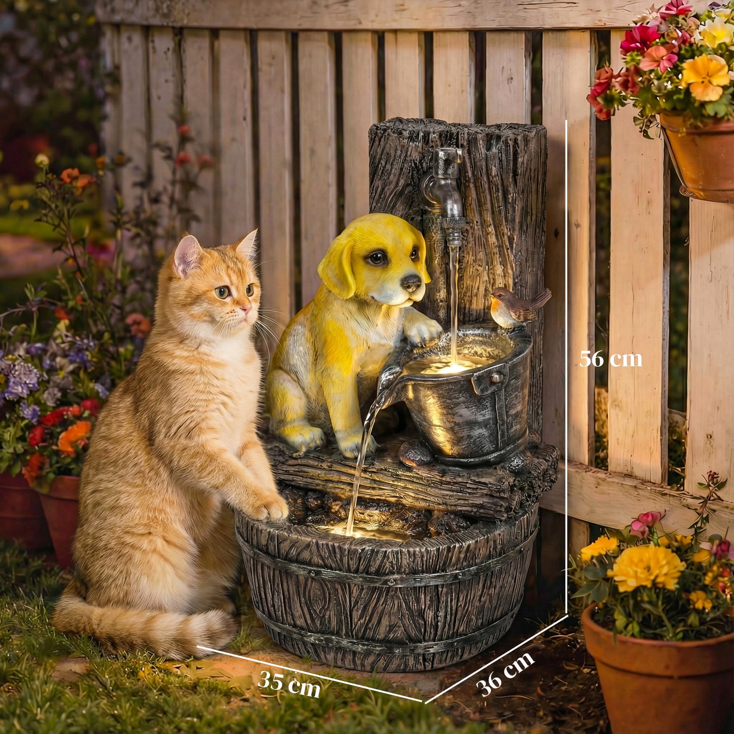 Garden Water Feature with 3-Tier Rustic Puppy Design