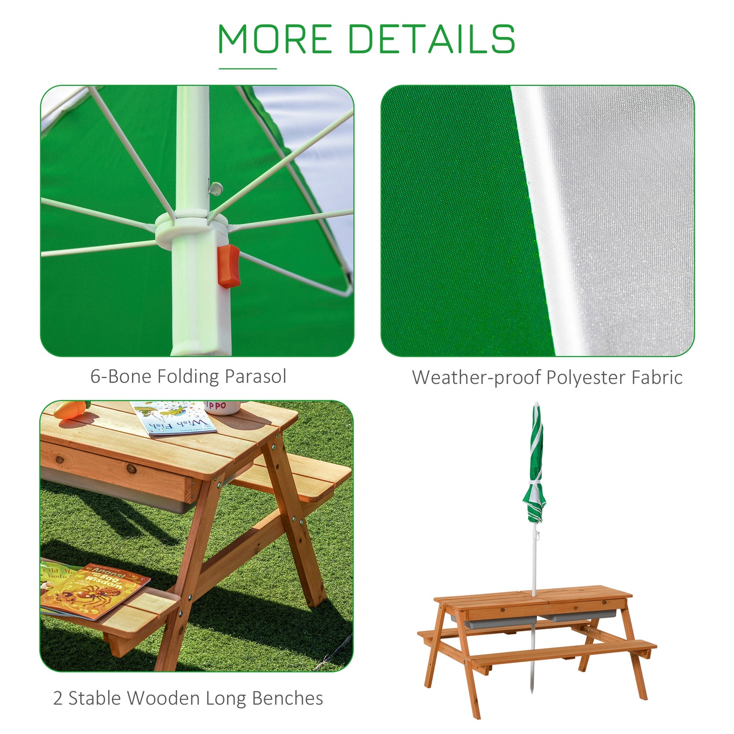 Kids Picnic Table with Benches, Wooden Sand and Water Table