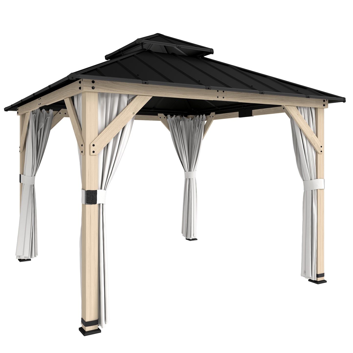 3 x 3 m Outdoor Hardtop Gazebo Canopy with 2-Tier Steel Roof