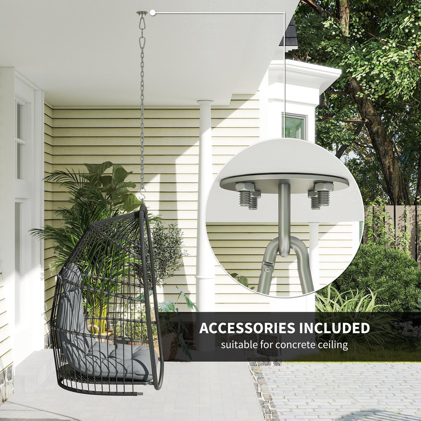 Hanging Egg Chair, Foldable Rattan Garden Swing Chair