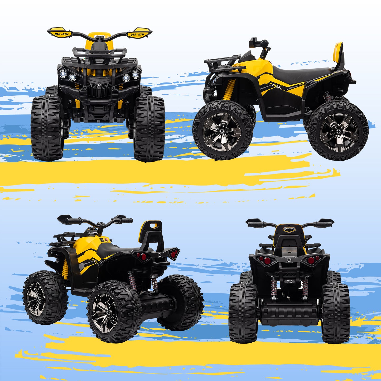 12V Quad Bike ATV with LED Lights, Music, Backrest, Forward, Backward