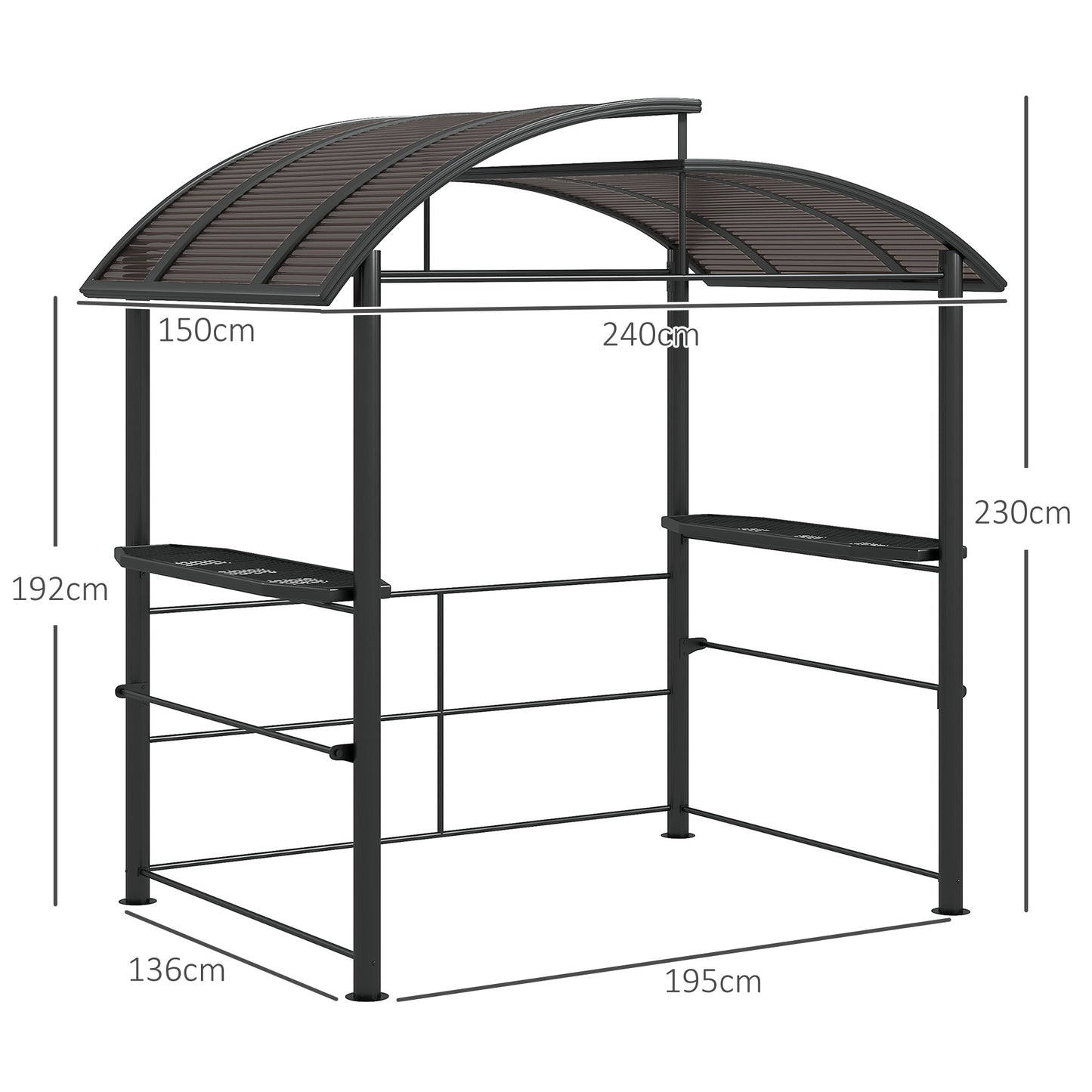 2.4 x 1.5m Outdoor Grill Gazebo with Side Shelves, PC Board Roof