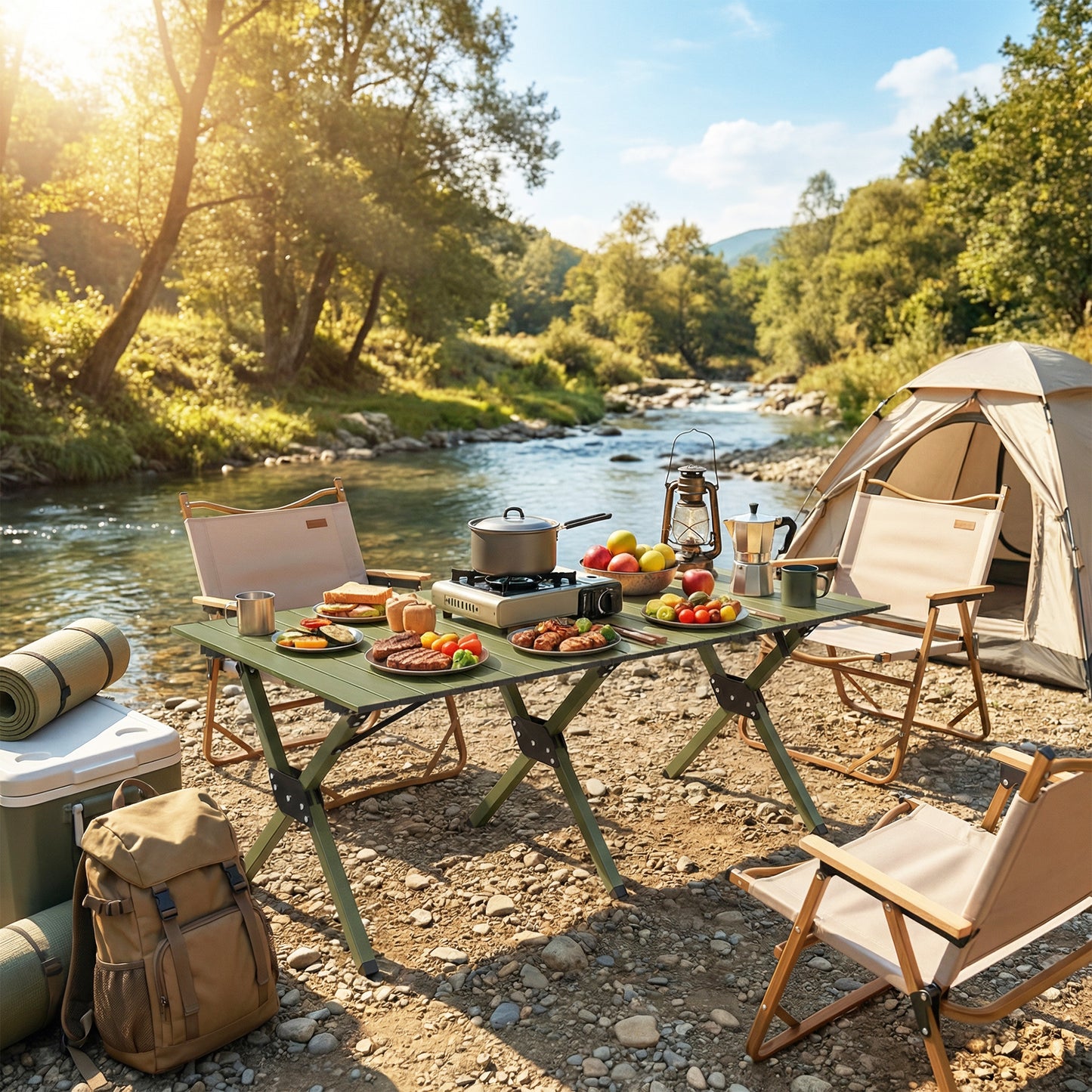 4ft Folding Camping Table, Waterproof Picnic Table with Roll Up Top