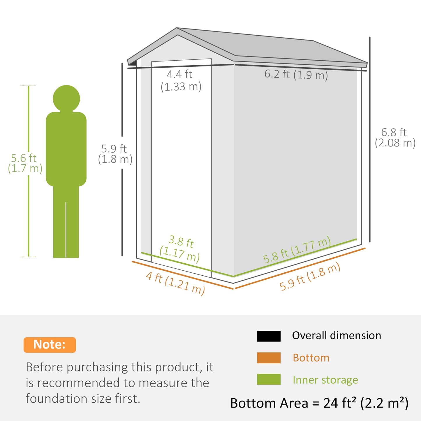 4.4ft x 6.2ft Aluminium Frame and Plastic Wall Shed, with Foundation