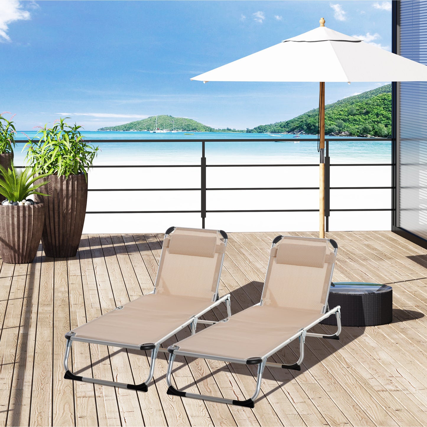 Foldable Outdoor Sun Loungers Set of 2