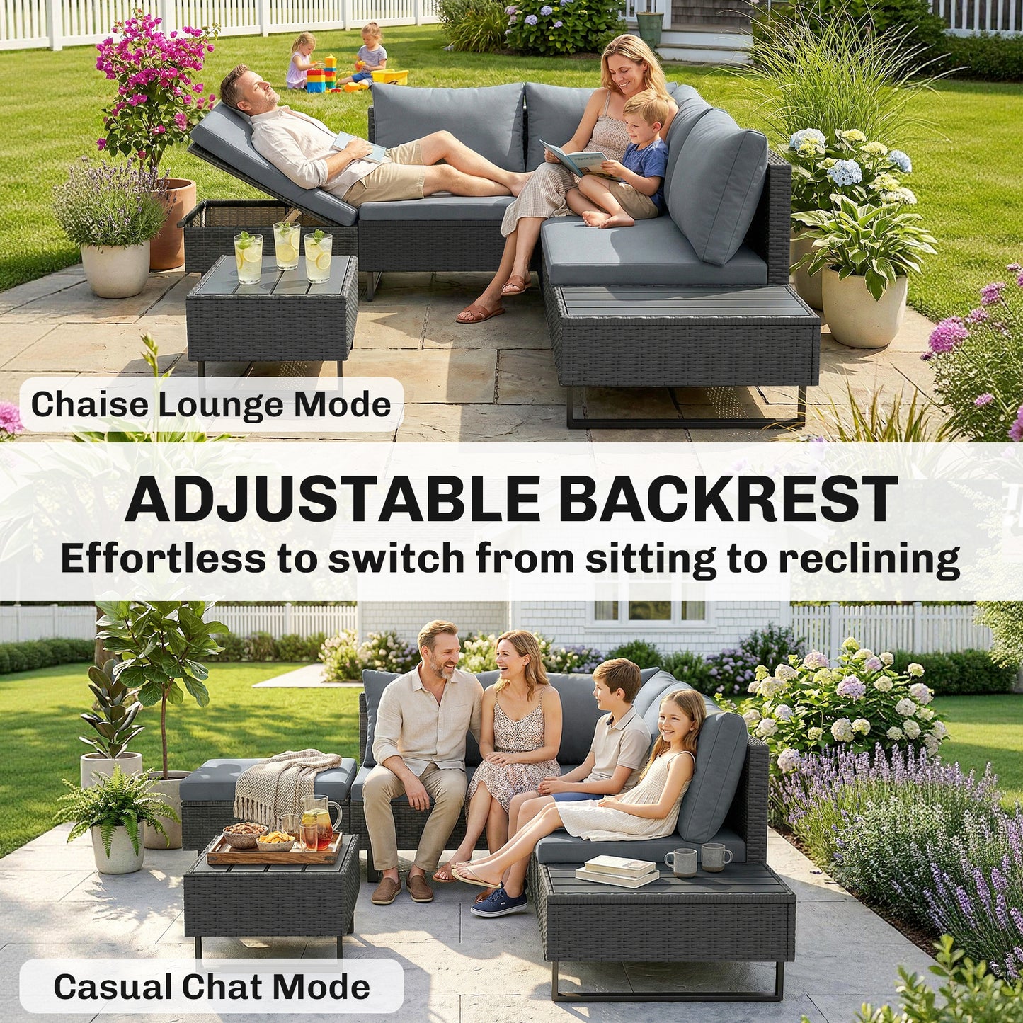 5 Seater Rattan Garden Furniture Set, L Shaped Garden Corner Sofa (1)