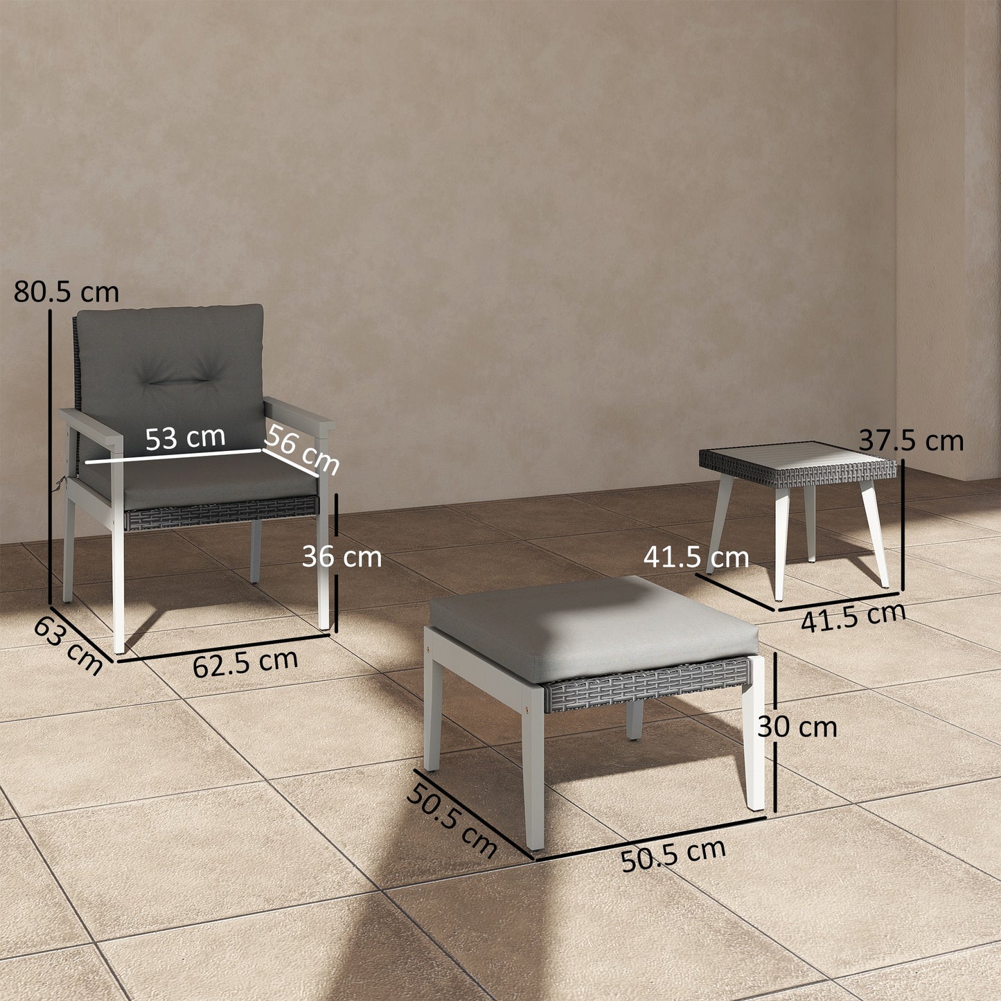 Five-Piece Rattan Patio Set, with Wood-Top Table