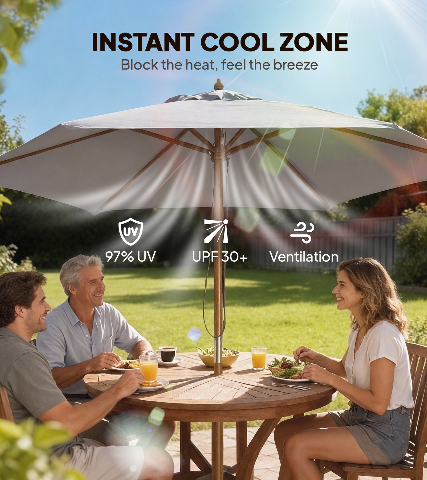 2.5m Wood Garden Parasol Sun Shade Patio Outdoor Wooden Umbrella