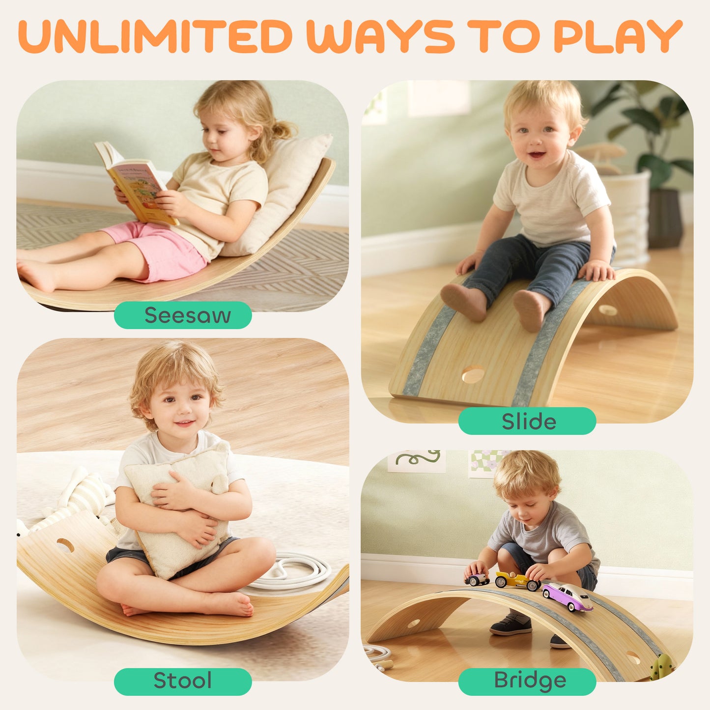 Kids Wooden Balance Board with Rope