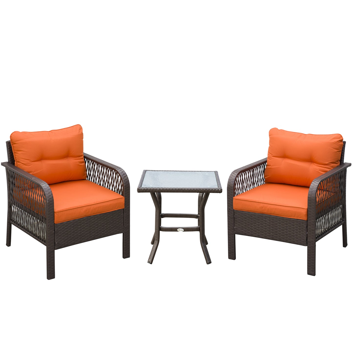 3 Pieces Rattan Bistro Set with Glass Top Coffee Table