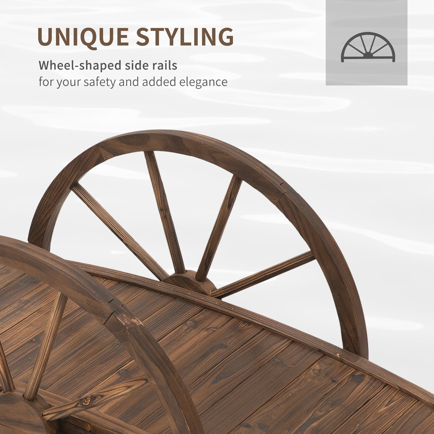Wooden Garden Bridge Lawn Décor Stained Finish Arc Outdoor Pond
