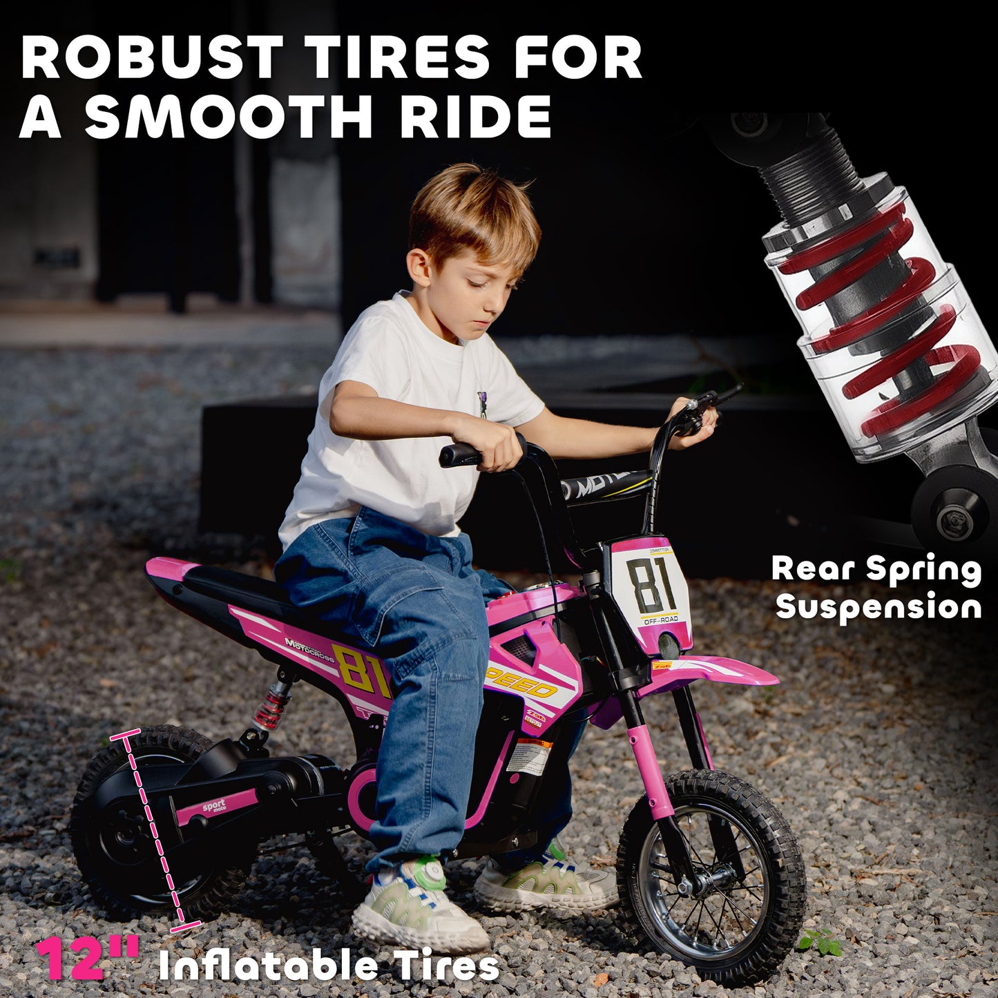 Kids Electric Motorbike, 24V Ride On Motorcycle with 3 Speeds