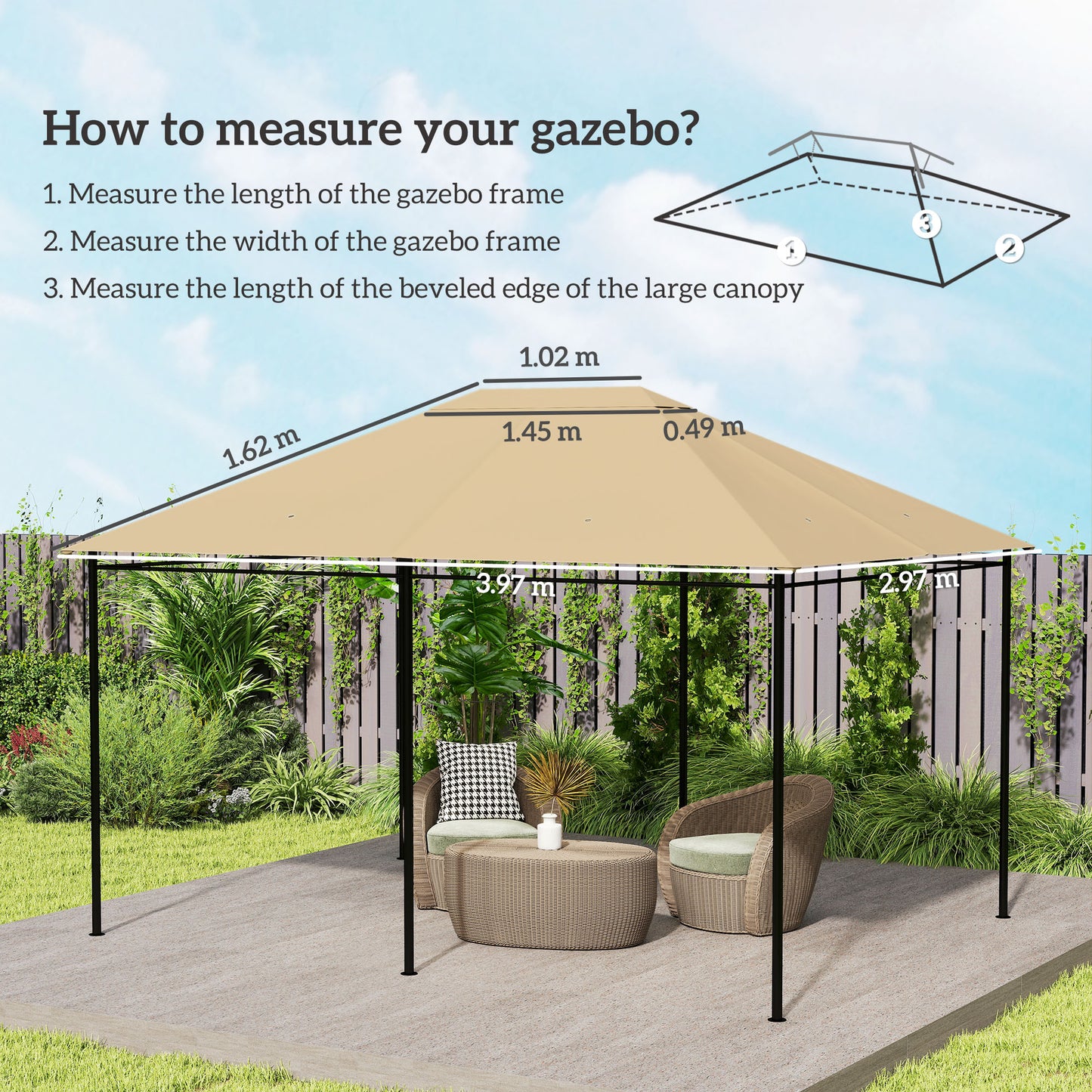 3 x 4m Gazebo Canopy Replacement Cover