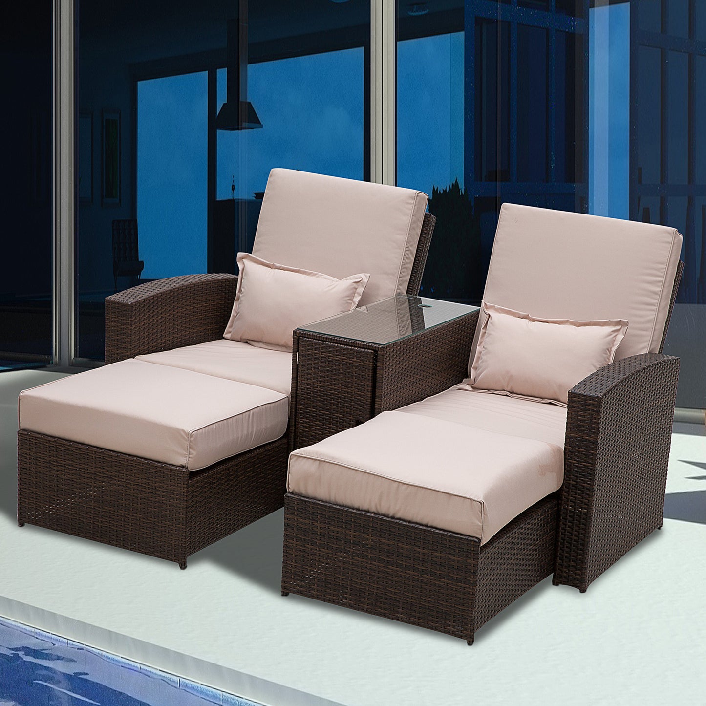 2-Seater Rattan Sofa Lounger Set