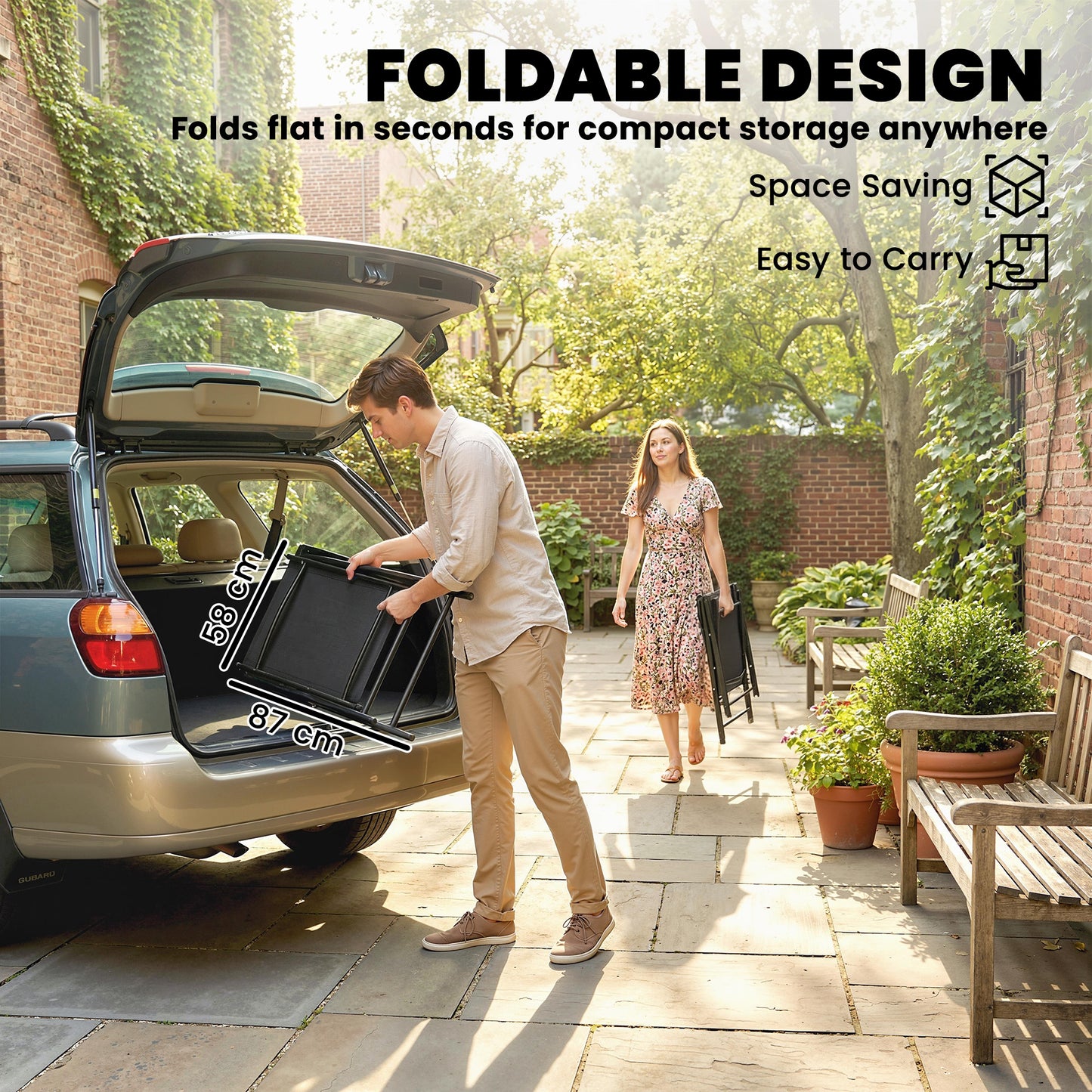 Folding Garden Chairs , Foldable Garden Dining Chairs with High Back