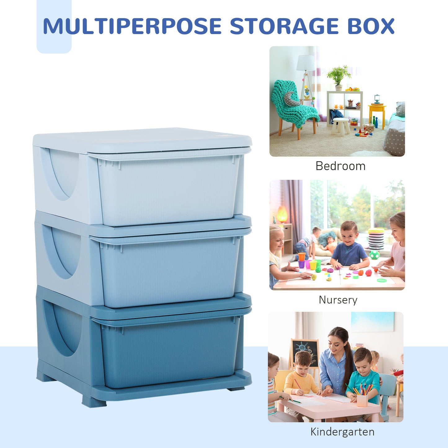 3 Drawers Plastic Storage Units, 3 Tier Kids Storage Units