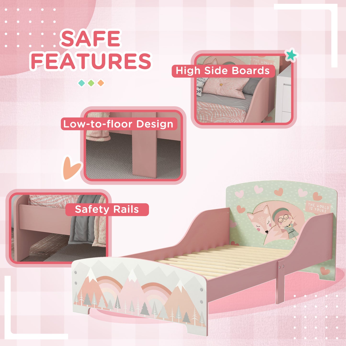 Toddler Bed Frame, Kids Storage Shelf Unit with 6 Fabric Bins