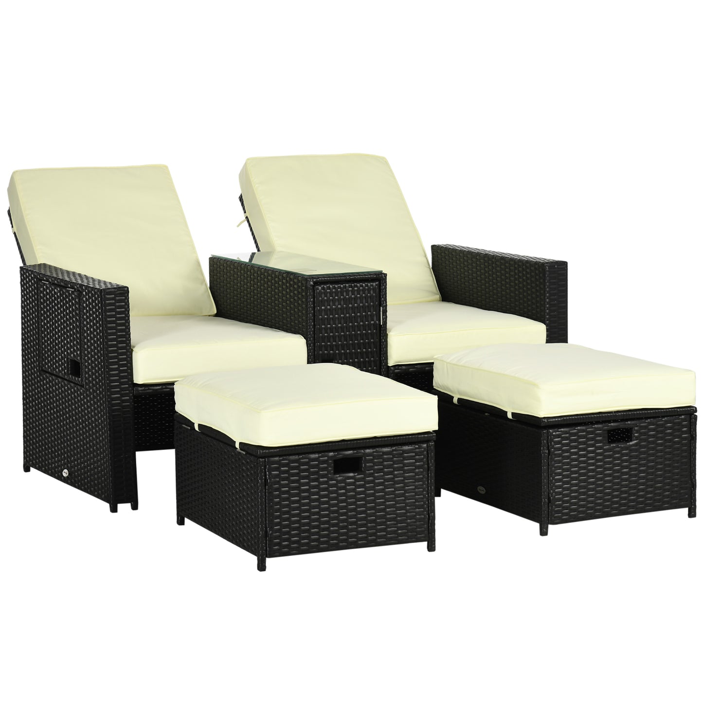 5PC PE Rattan Sun Lounger, Outdoor Wicker 5-level Adjustable