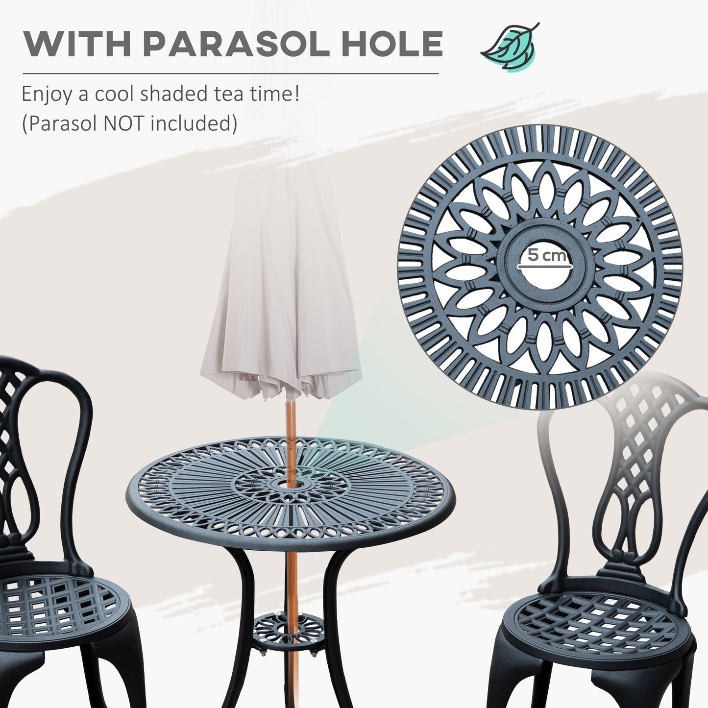 3 Piece Patio Cast Aluminium Bistro Set Garden Outdoor Furniture