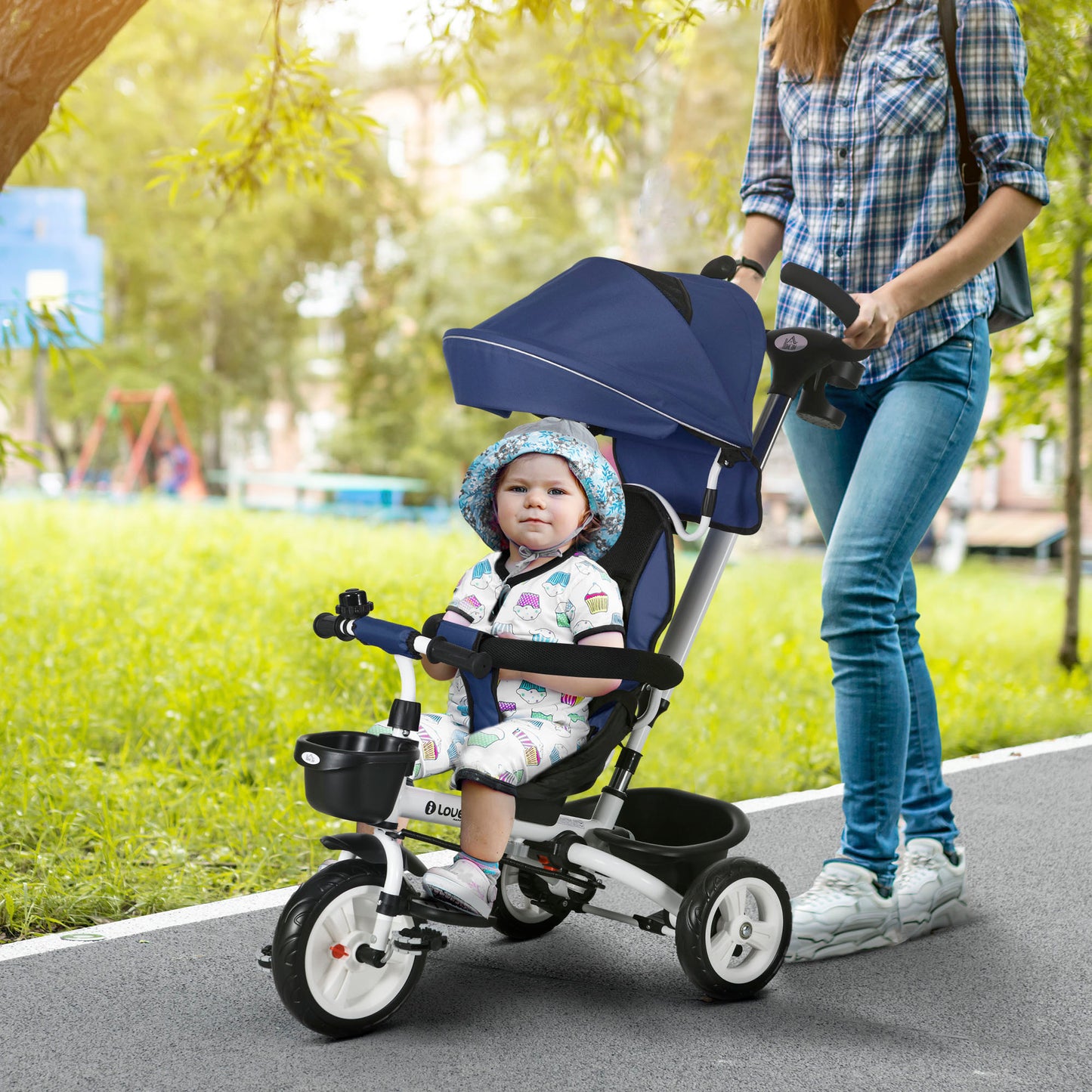 Metal Frame 6 in 1 Baby Push Tricycle with Parent Handle