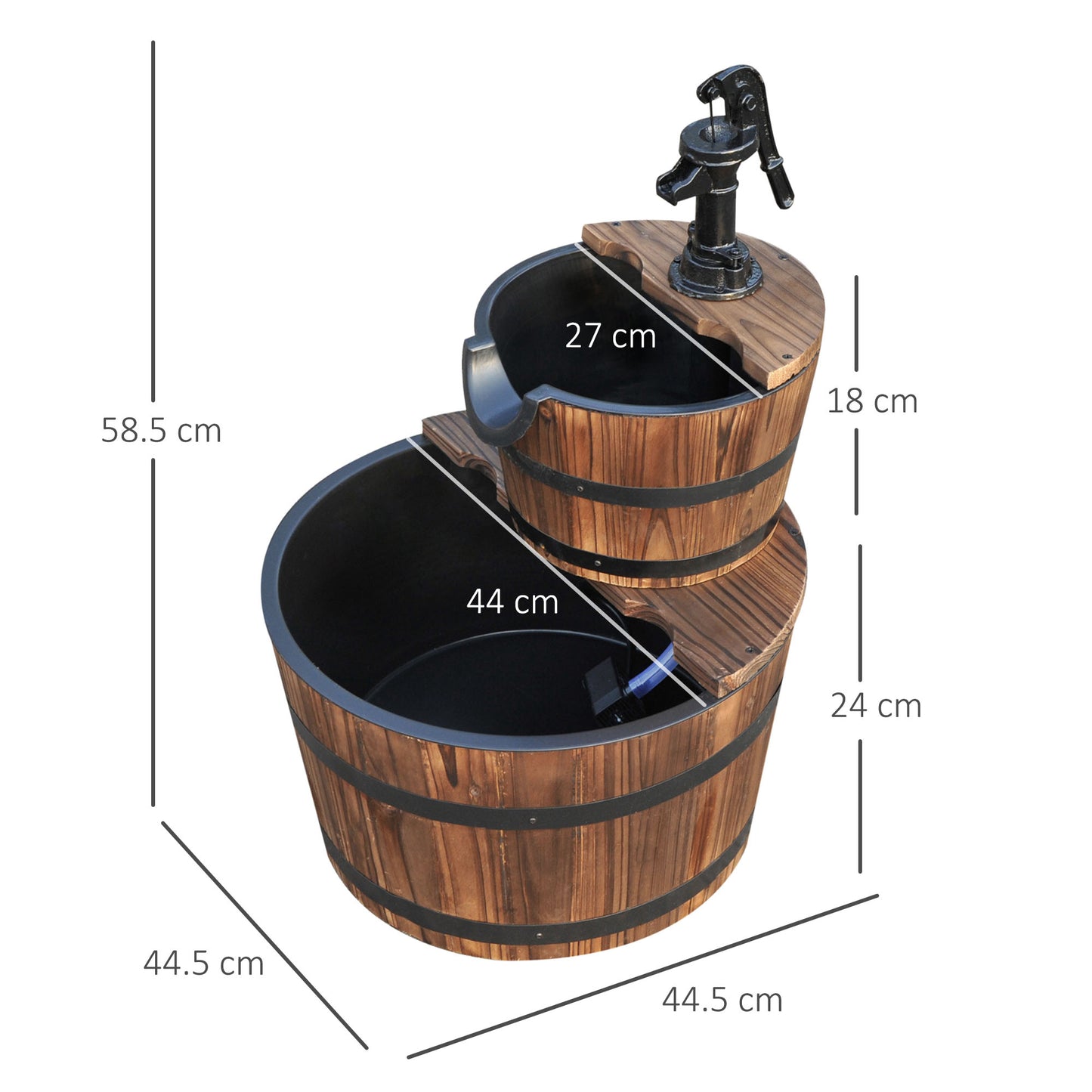 Wooden Water Pump Fountain, 2 Tier