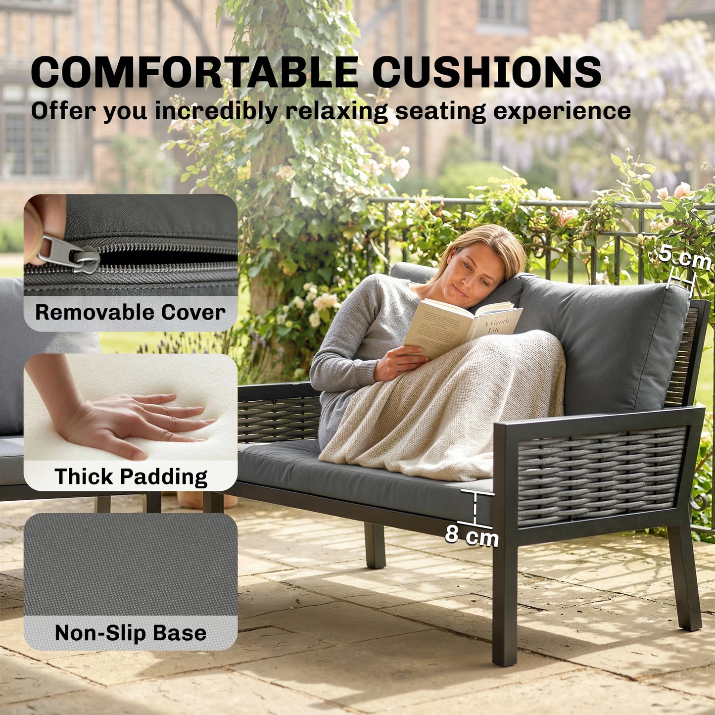 4 Seater Rattan Garden Furniture Set with 2 Armchairs, Loveseat