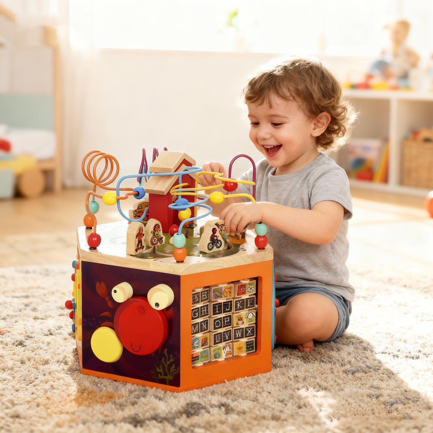 8 in 1 Wooden Activity Cube with Bead Maze, Shape Sorter