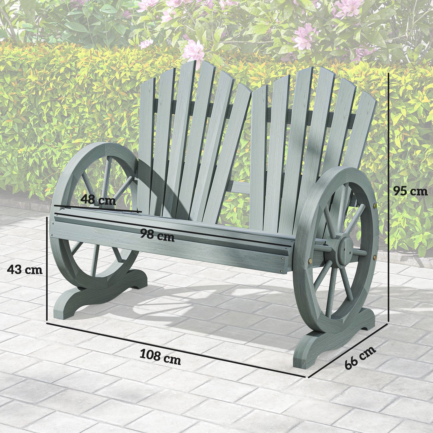 Fir Wood Love Seats with Wheel-Shaped Armrests