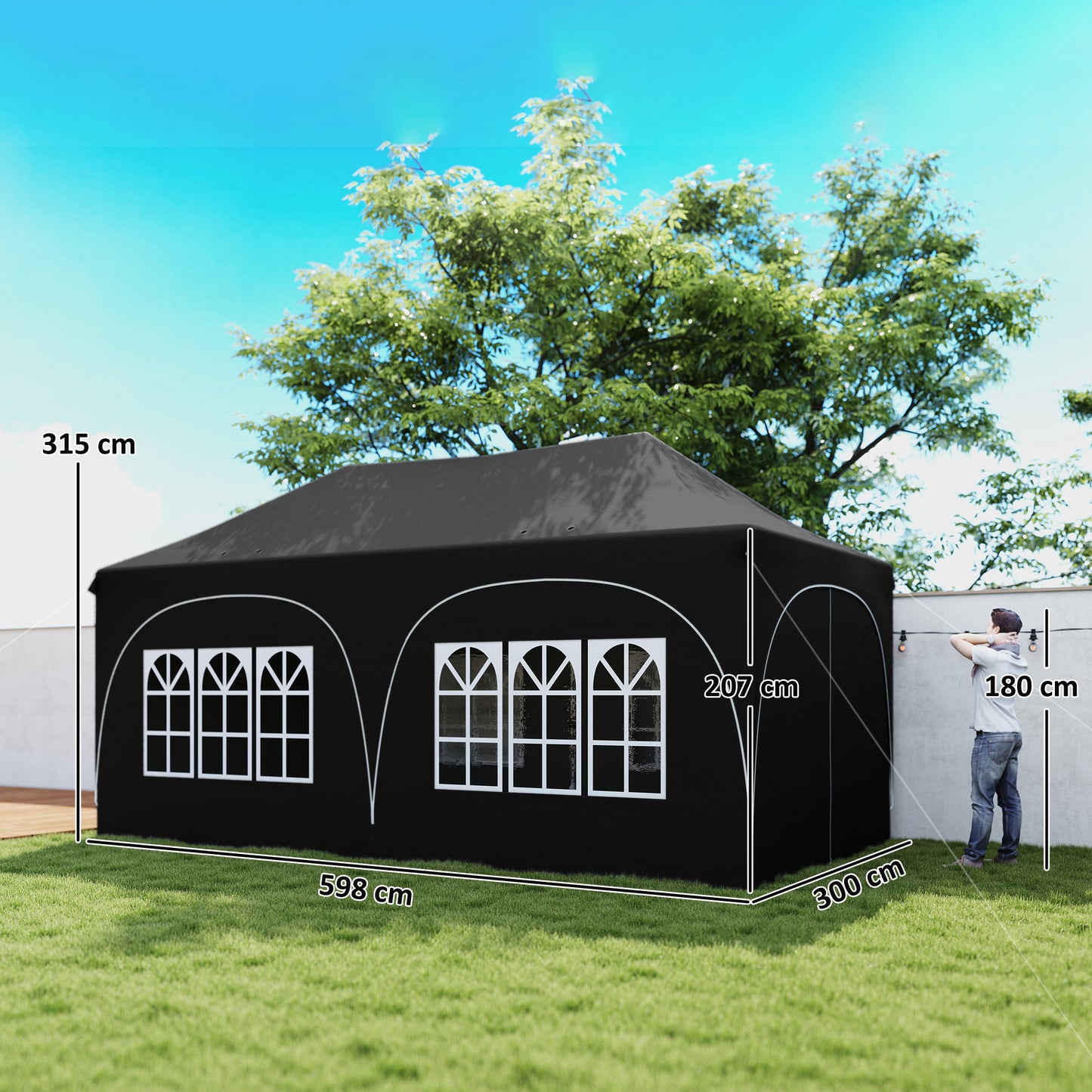 3 x 6m Pop Up Gazebo Shelter with Sides, 6 Sandbags
