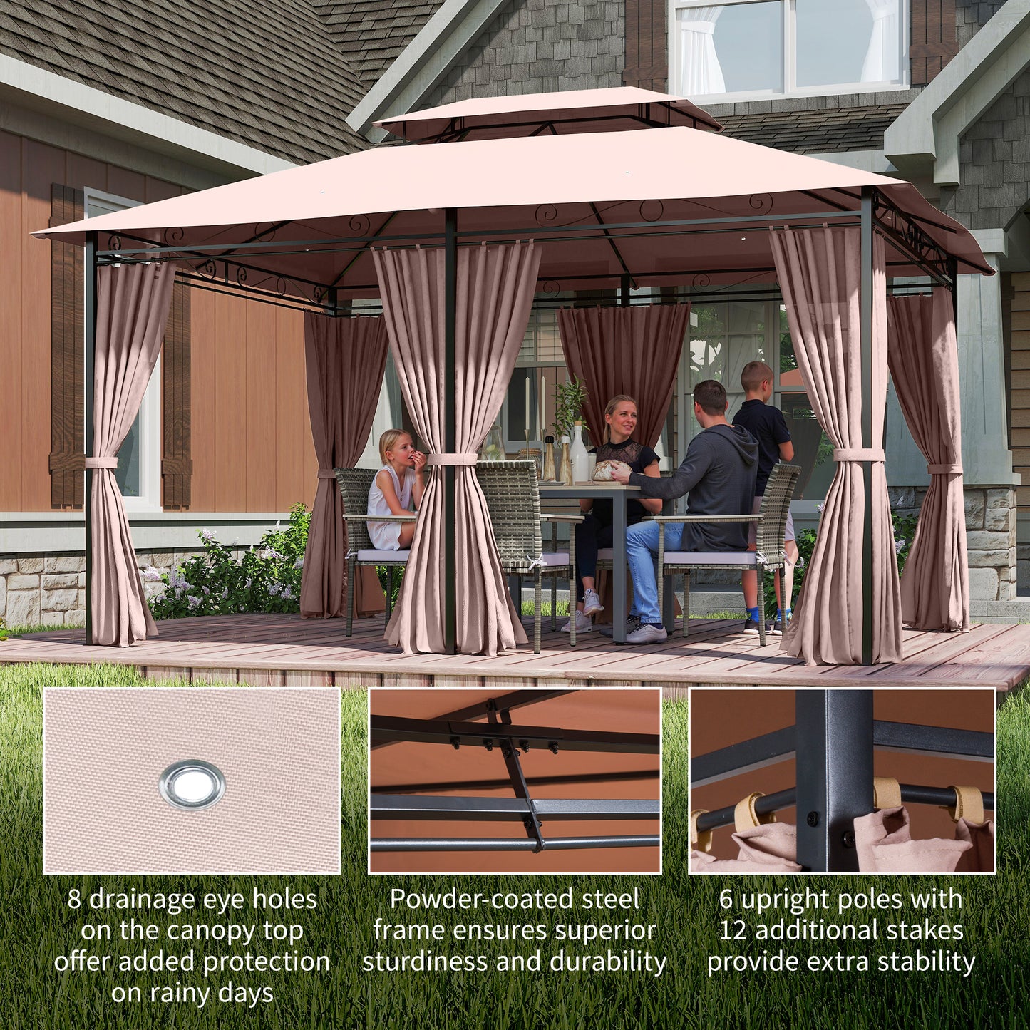 4m x 3(m)Garden Gazebo, Double Roof Outdoor Gazebo Canopy Shelter (1)