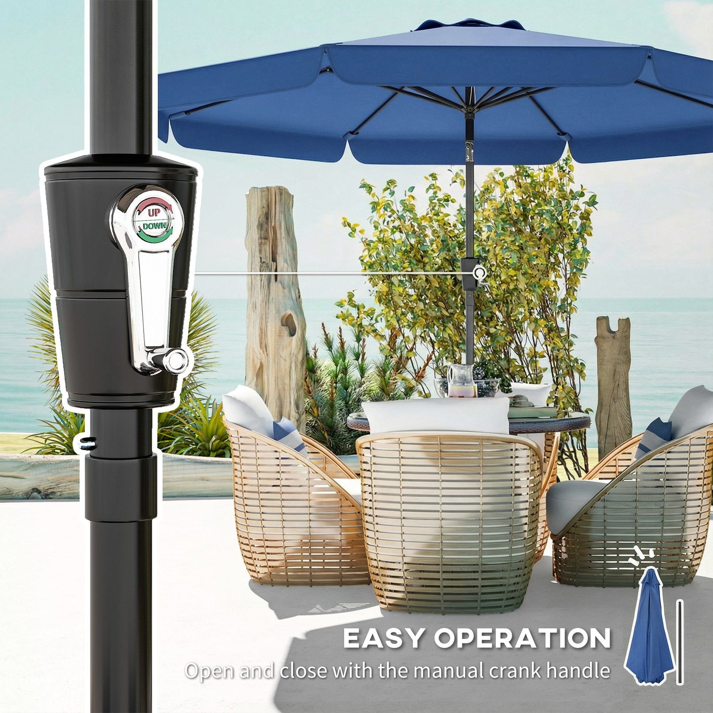 3 m Garden Parasol with Tilt Mechanism & Crank Handle