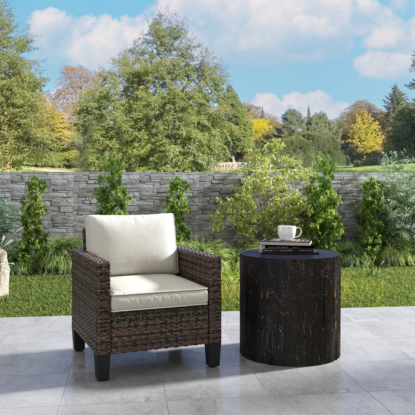 Single Rattan Armchair, with Cushions