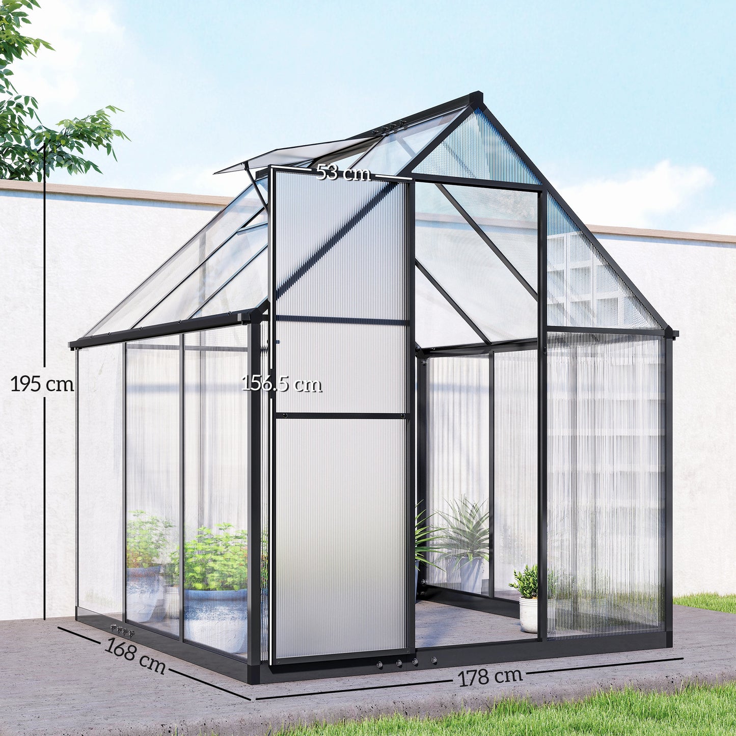 Polycarbonate Greenhouse with Swing Door and Adjustable Window