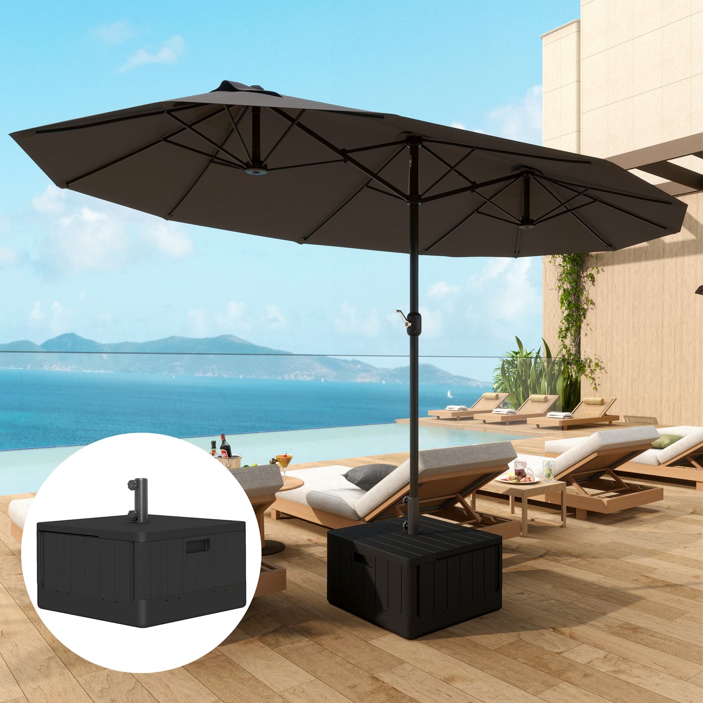 Garden Parasol Base Outdoor Umbrella Stand with Wheels Handles