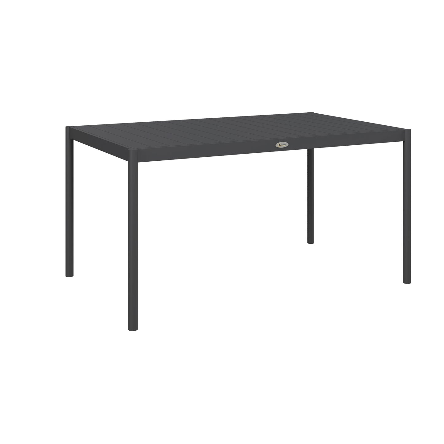 Six-Seater Outdoor Table with Slatted Aluminium Top and Steel Legs