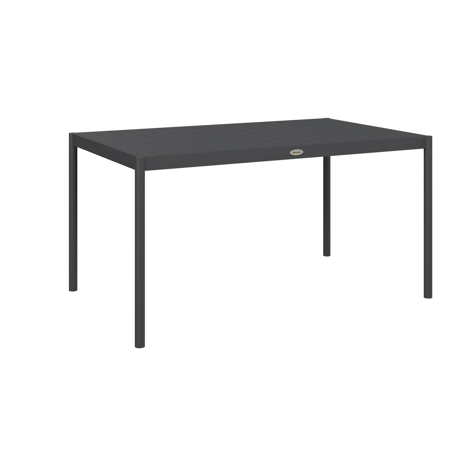 Six-Seater Outdoor Table with Slatted Aluminium Top and Steel Legs