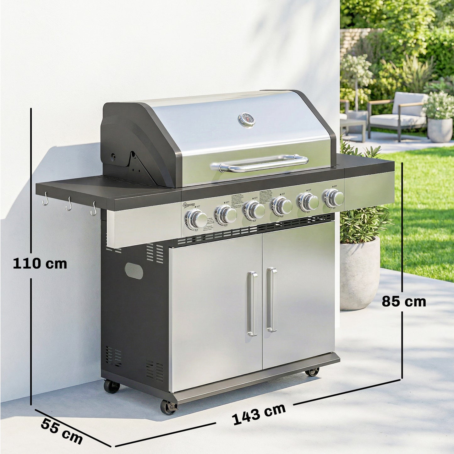6 Burner Liquid Propane Gas BBQ Grill