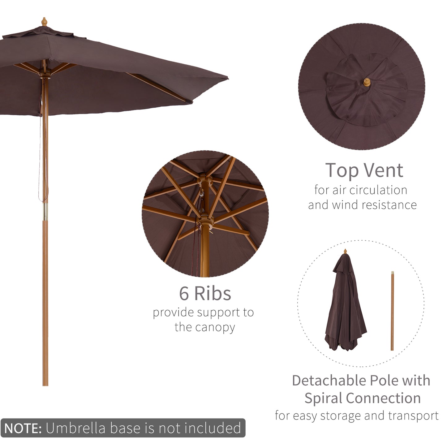 2.5m Wood Garden Parasol Sun Shade Patio Outdoor Wooden Umbrella (1)