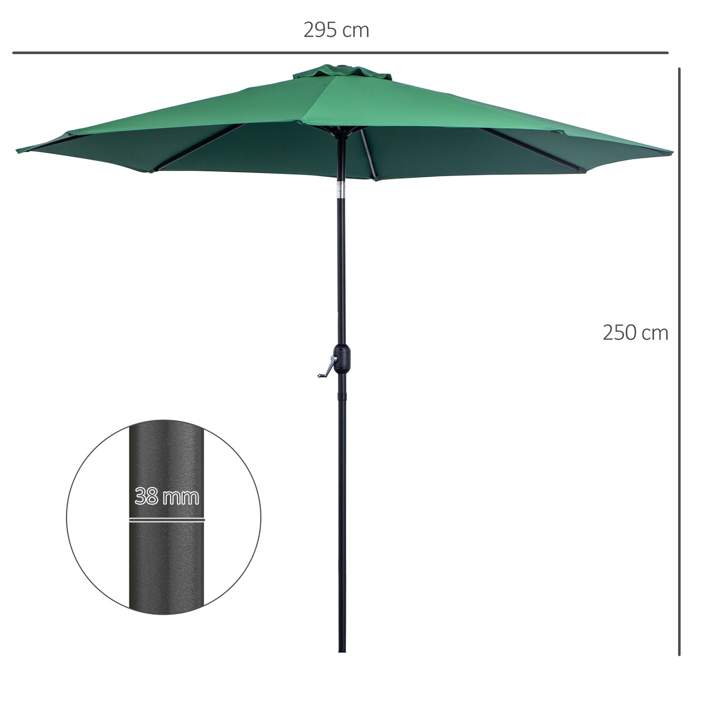 3(m) Tilting Parasol Garden Umbrellas, Outdoor Sun Shade with 8 Ribs