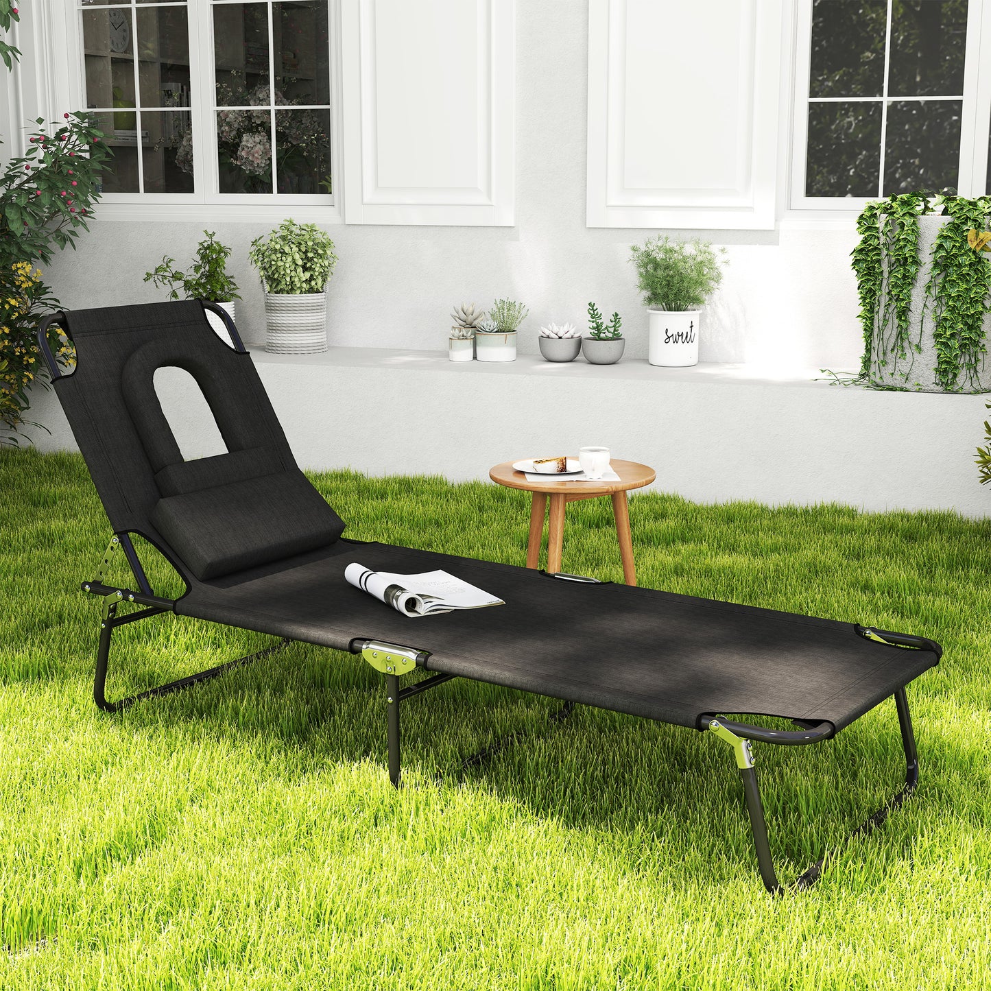 Outdoor Folding Sun Lounger with Face Hole