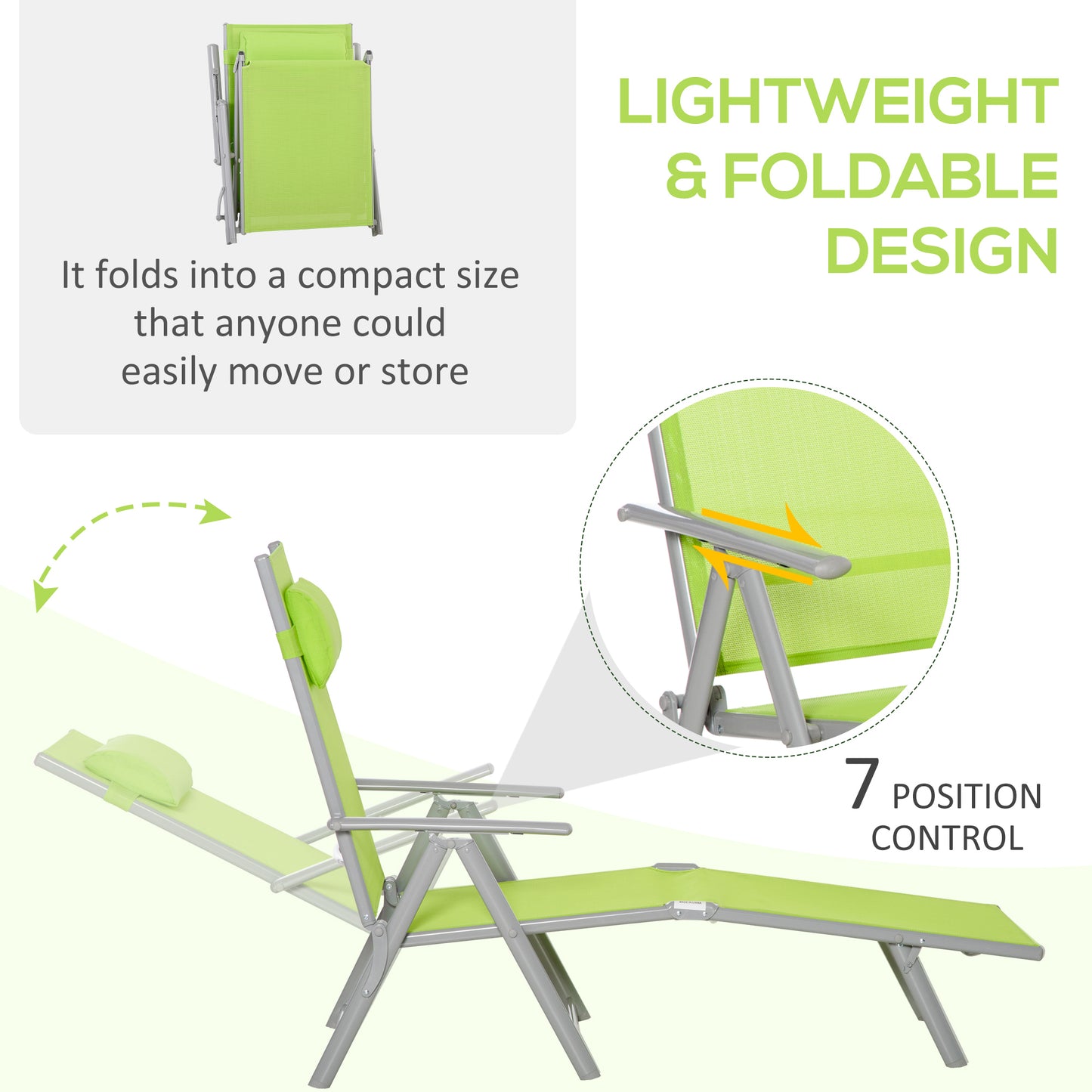 Folding Sun Lounger, Outdoor Chaise Lounge Recliner with Pillow