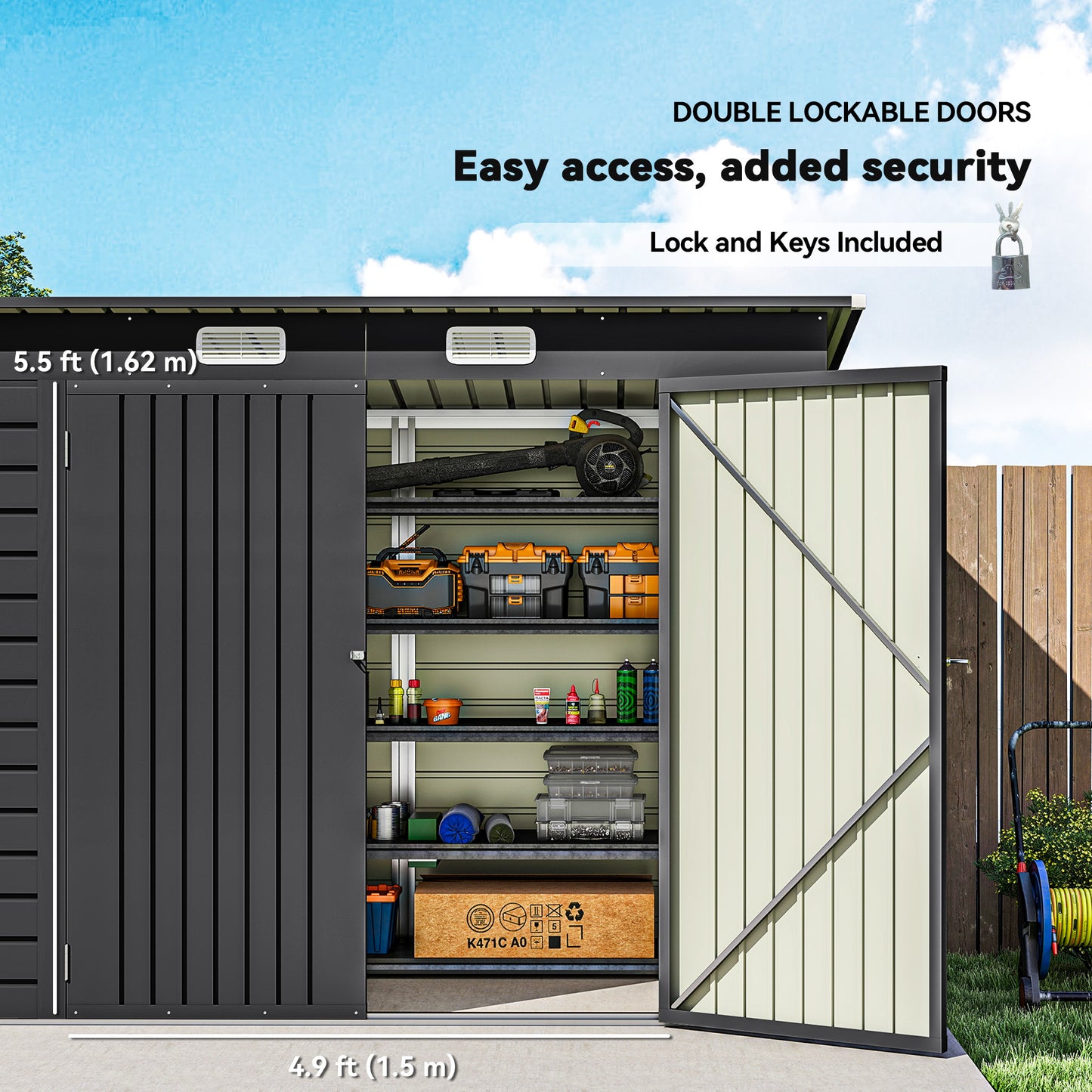 3.7 x 7.9ft Galvanised Steel Shed, with Latched Door and Padlock