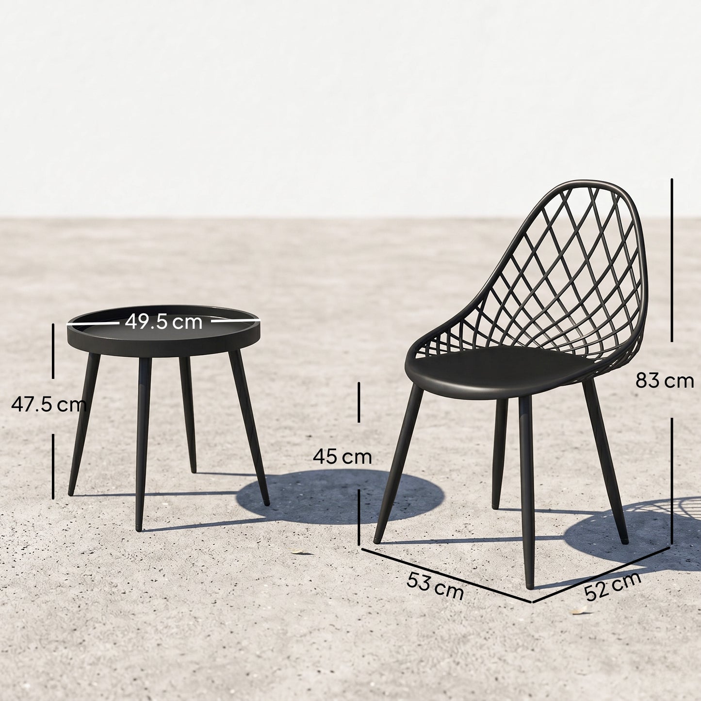 3-Piece Outdoor Bistro Set with 2 Chairs and Round Table for Garden