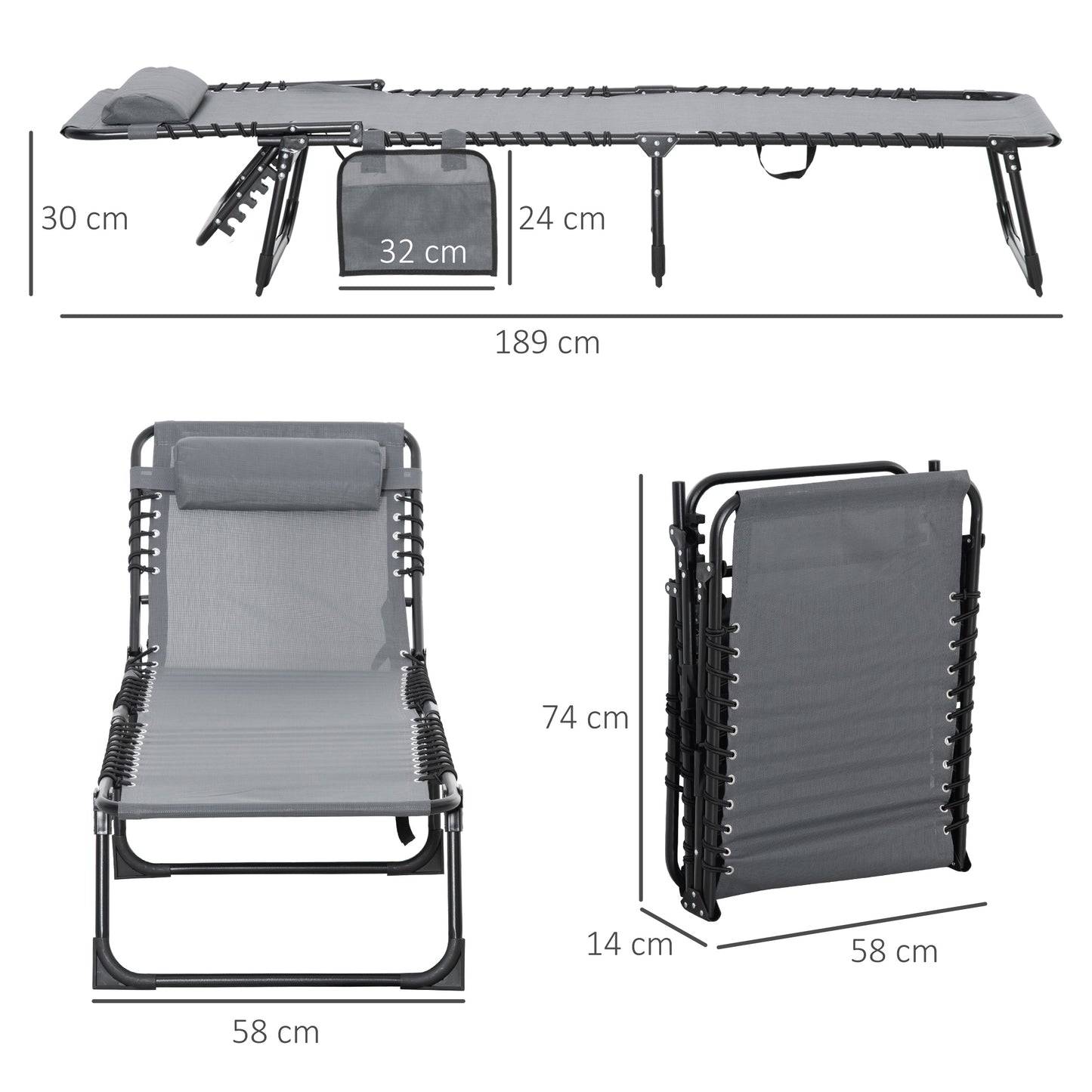 Portable Sun Lounger, Folding Camping Bed Cot
