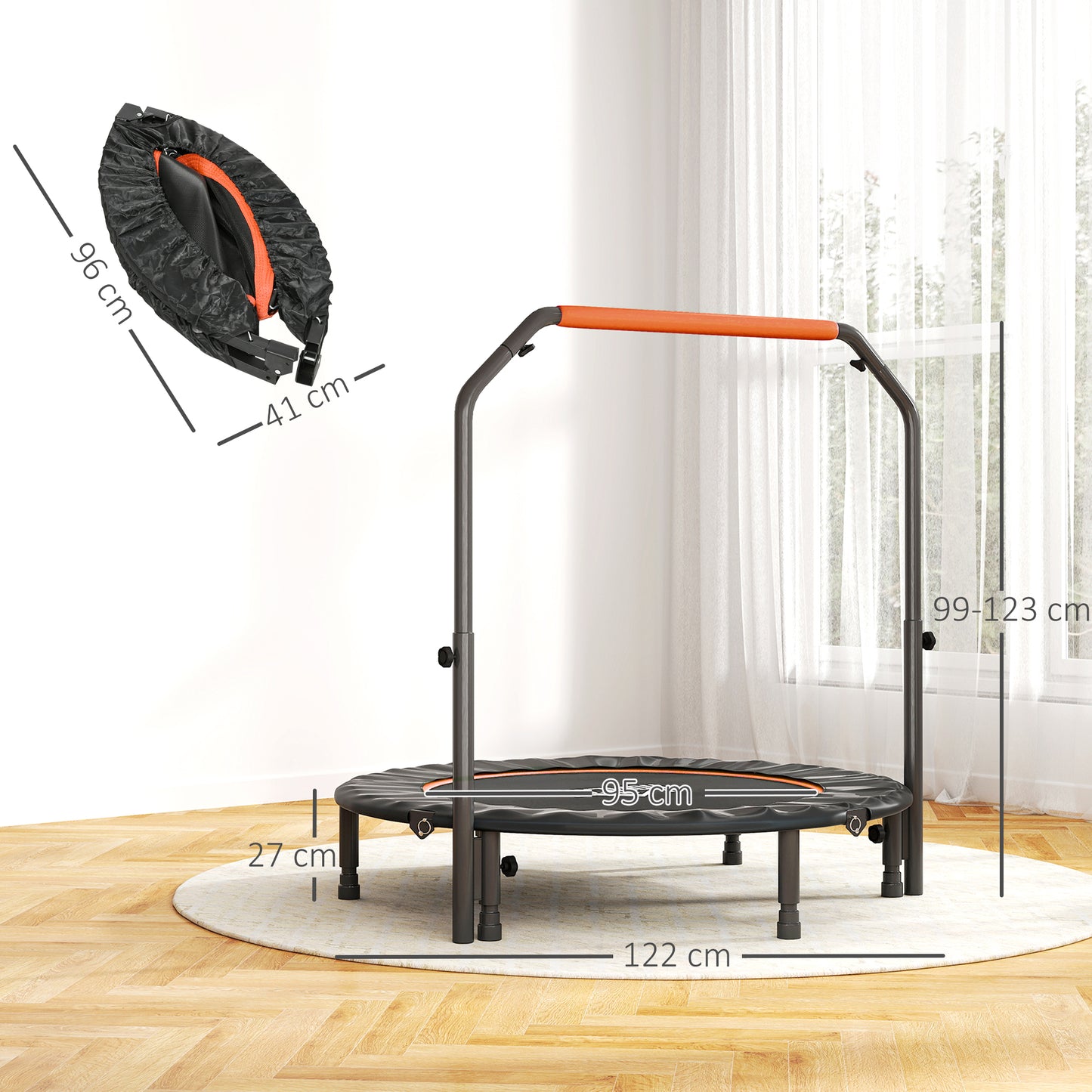 48" Foldable Mini Fitness Trampoline, with Adjustable Foam Handle