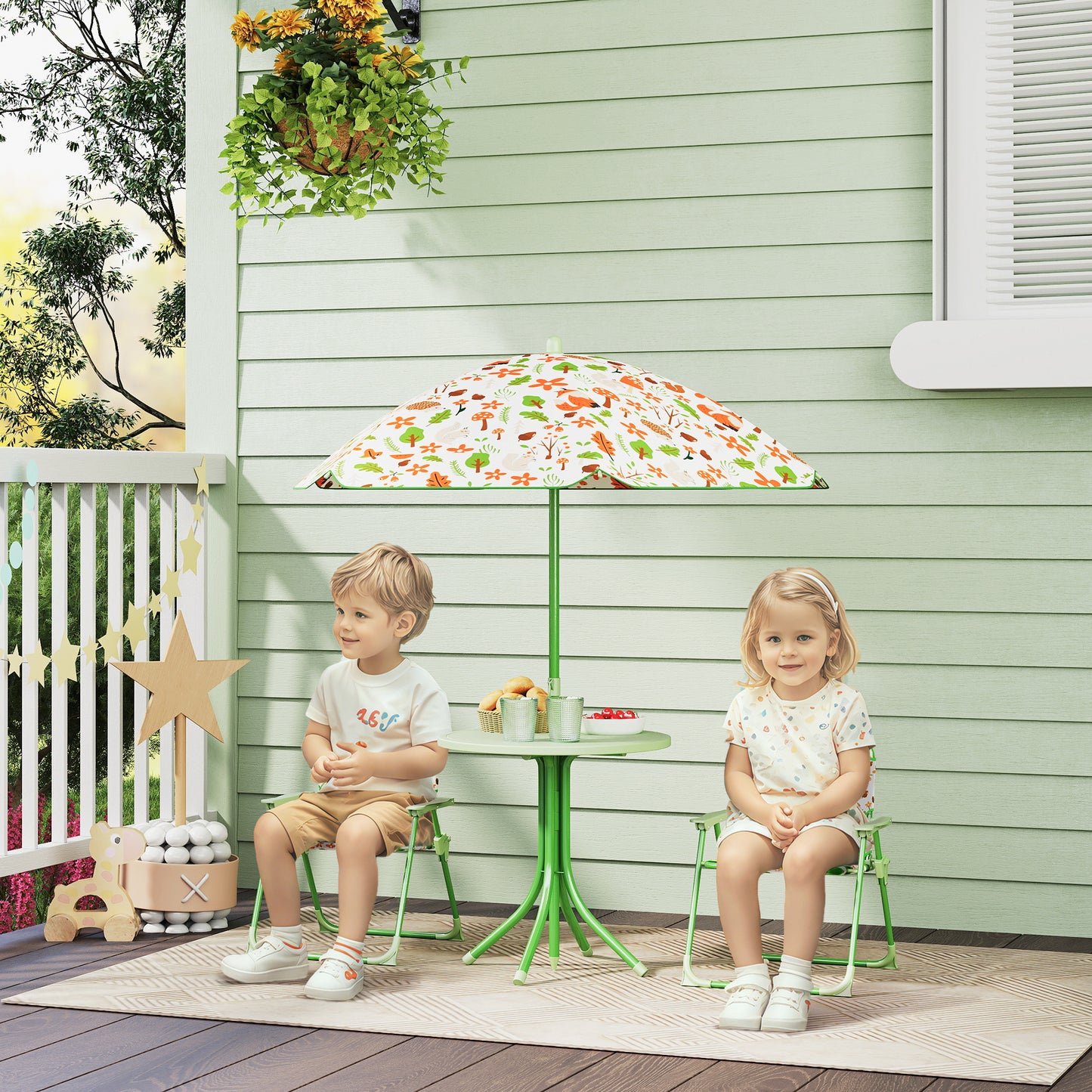4-Piece Kids Garden Table and Chair Set with Adjustable Parasol