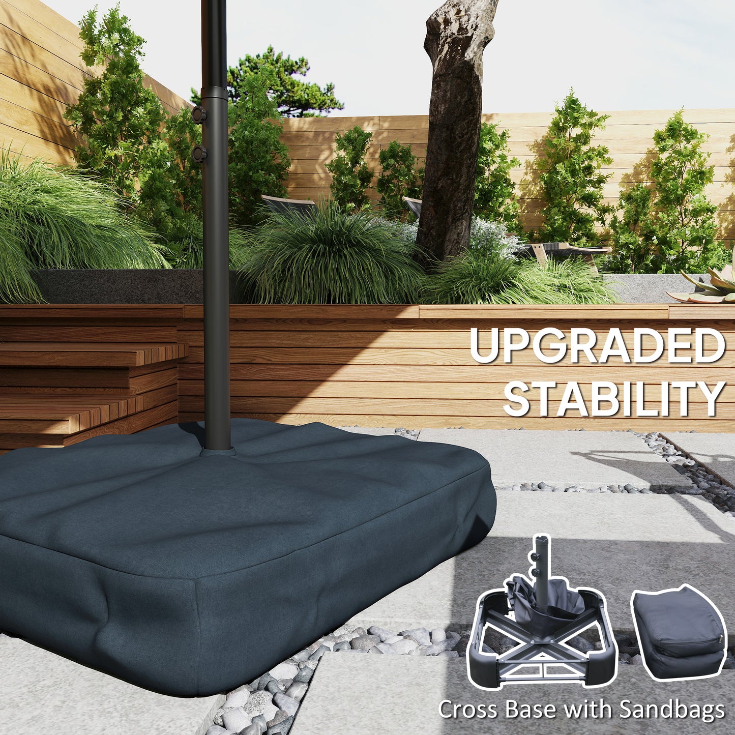 Patio Umbrella Double-Sided Outdoor Umbrella with Solar Lights Base
