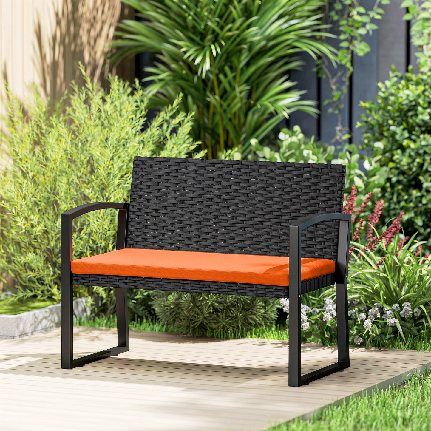 Two-Seater Rattan Garden Bench