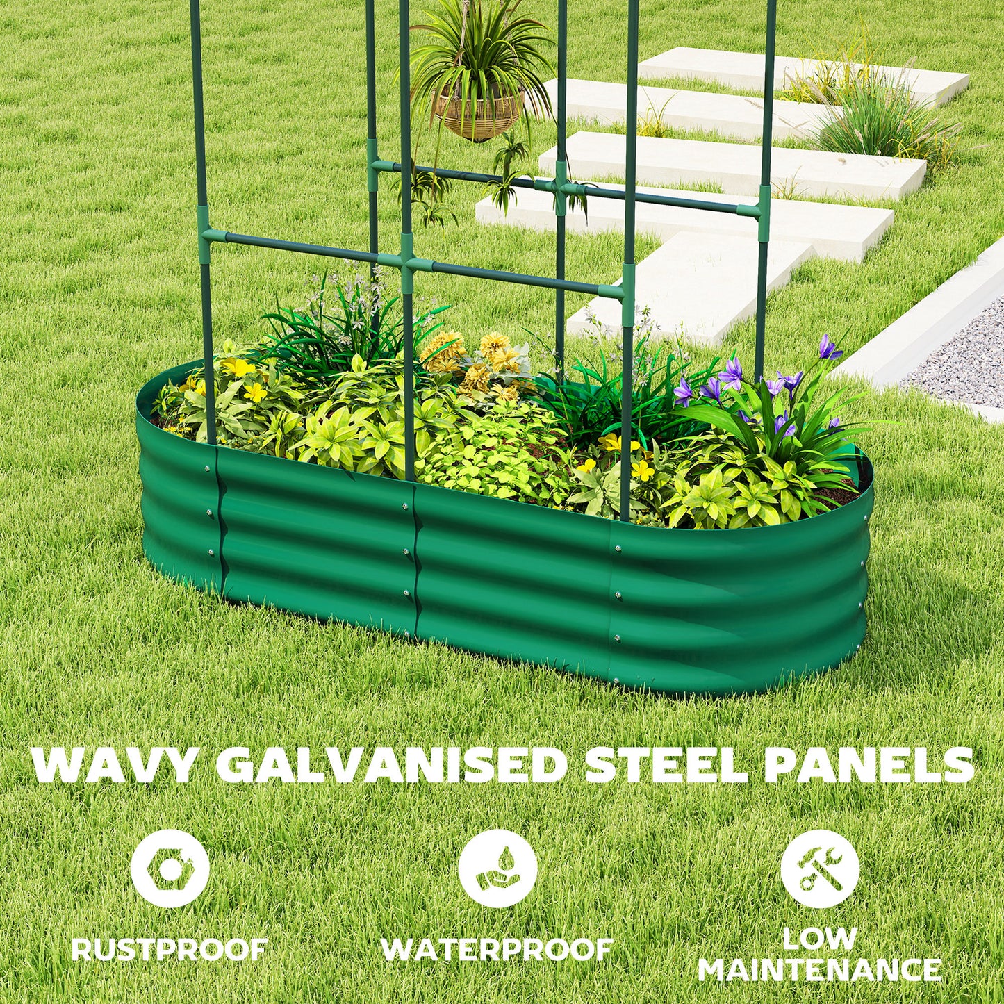 Galvanised Raised Garden Bed with Arched Trellis (1)